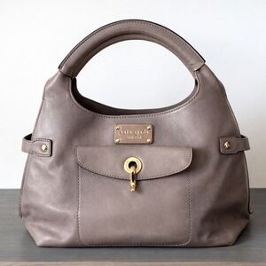Kate Spade x Kent Stevie Alessandra Leather Satchel Bag Handbag Taupe Sleek 90s